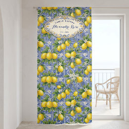 Monogram Name Lemon Blue French Country Tile  Blackout Curtains