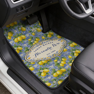 Monogram Name Lemon Blue French Country Tile  Car Floor Mat