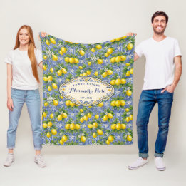 Monogram Name Lemon Blue French Country Tile  Fleece Blanket