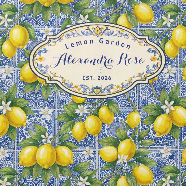 Monogram Name Lemon Blue French Country Tile  Shower Curtain (Creator Uploaded)