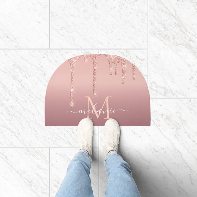 Monogram Name Letter Rose Gold Glitter Doormat (Indoor)