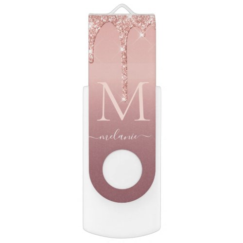 Monogram Name Letter Rose Gold Glitter Flash Drive