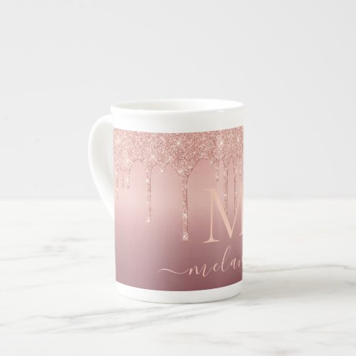 Monogram Name Letter Rose Gold Glitter Mug