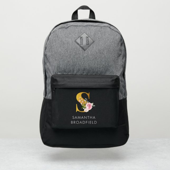 Monogram Name Letter S Floral Custom Port Authority® Backpack (Front)
