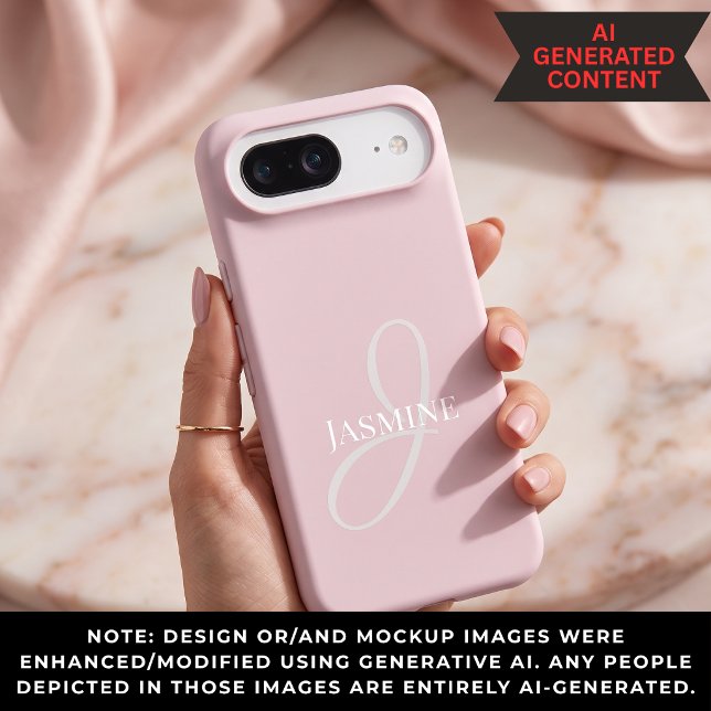Monogram Name Light Pink White Elegant Girly  Case-Mate iPhone Case (Creator Uploaded)