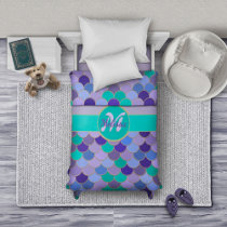 Monogram + Name | Light Purple &amp; Colorful Mermaid Duvet Cover