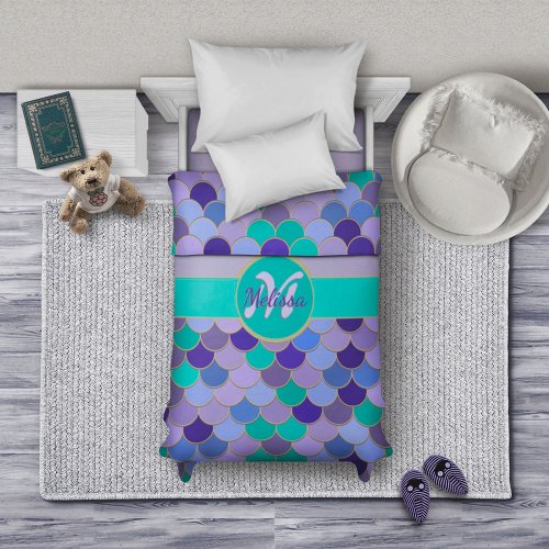 Monogram  Name  Light Purple  Colorful Mermaid Duvet Cover