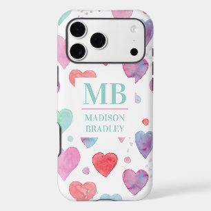 Monogram Name Love Heart Watercolor Girly Pattern iPhone 17 Pro Max Case