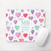 Monogram Name Love Heart Watercolor Girly Pattern Mouse Pad (With Mouse)