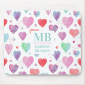 Monogram Name Love Heart Watercolor Girly Pattern Mouse Pad (Front)