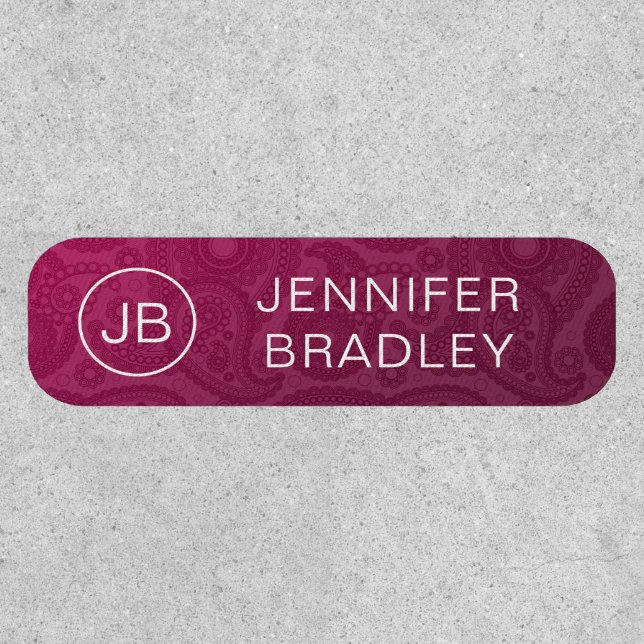 Monogram Name Luxury Burgundy Red Paisley Pattern Patch (Front)