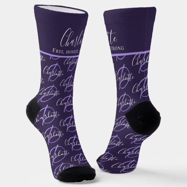 Monogram name meaning Charlotte purple custom Socks (Angled)