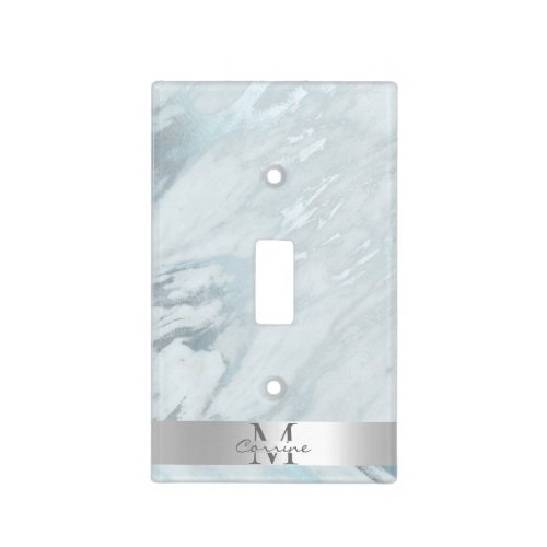 Monogram Name Metallic Marble Platinum Silver Foil Light Switch Cover