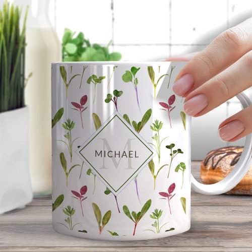 Monogram  Name Micro green Illustrated Coffee Mug