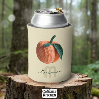 Monogram Name Minimal Modern Crochet Peach   Can Cooler