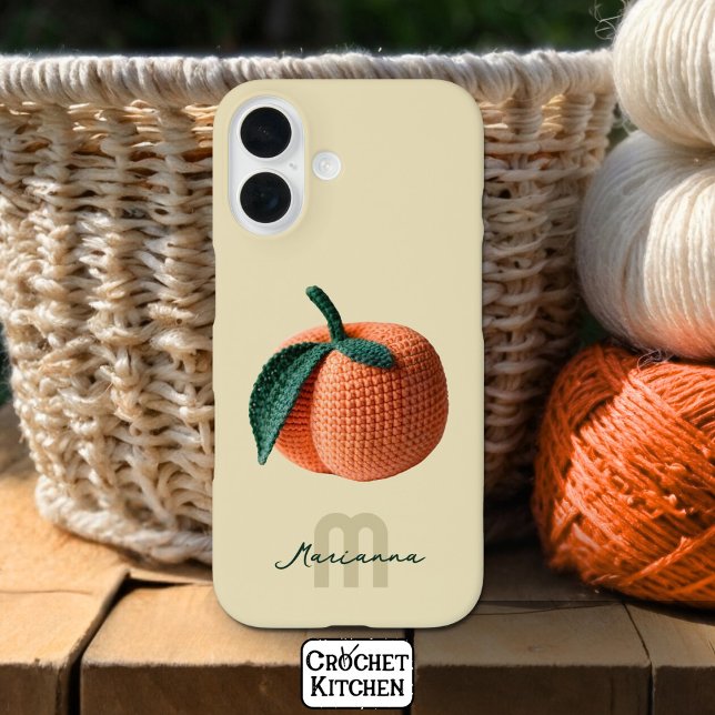 Monogram Name Minimal Modern Crochet Peach   Case-Mate iPhone Case (Creator Uploaded)