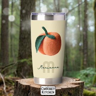 Monogram Name Minimal Modern Crochet Peach Insulated Tumbler