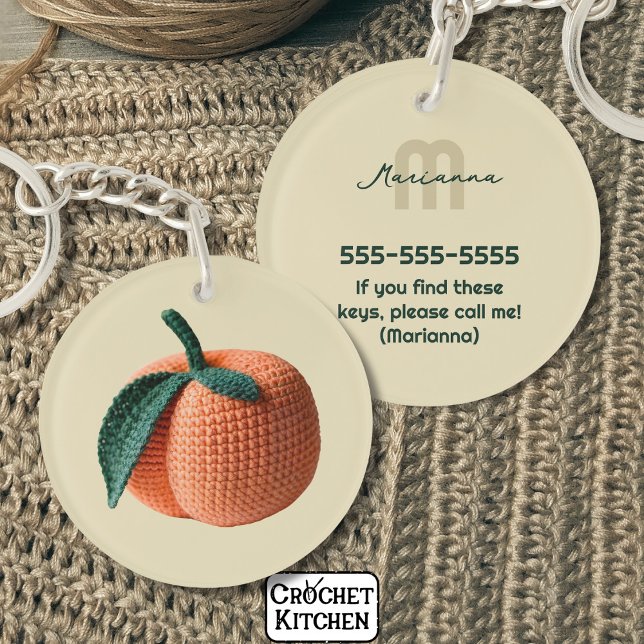 Monogram Name Minimal Modern Crochet Peach   Keychain (Creator Uploaded)