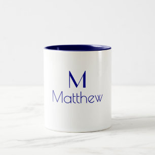 Monogram Name Minimalist Dark Blue Modern Two-Tone Coffee Mug