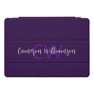 Monogram Name Minimalist Solid Deep Violet iPad Pro Cover