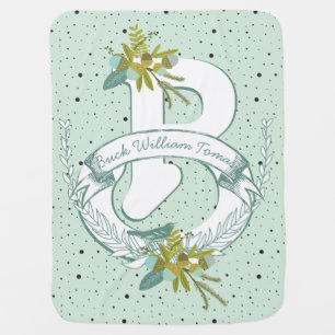 Monogram Name Minty Teal Garland Dalmatian Dots Stroller Blanket