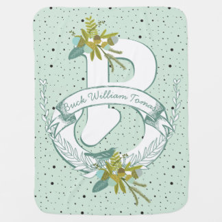 Monogram Name Minty Teal Garland Dalmatian Dots Stroller Blanket