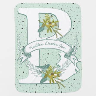 Monogram Name Minty Teal Garland Dalmatian Dots Stroller Blanket