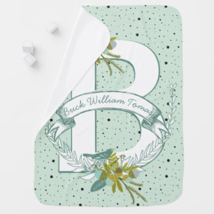 Monogram Name Minty Teal Garland Dalmatian Dots Swaddle Blanket