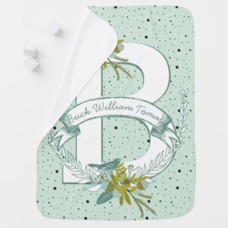 Monogram Name Minty Teal Garland Dalmatian Dots Swaddle Blanket