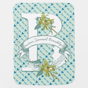 Monogram Name Minty Teal Garland Dalmatian Dots Swaddle Blanket