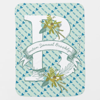 Monogram Name Minty Teal Garland Dalmatian Dots Swaddle Blanket