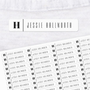 Monogram & Name Modern Black & White Iron-on Labels