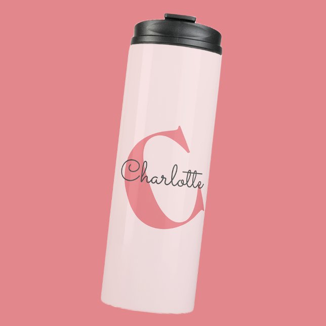 Monogram Name Modern Blush Pink Thermal Tumbler (Creator Uploaded)