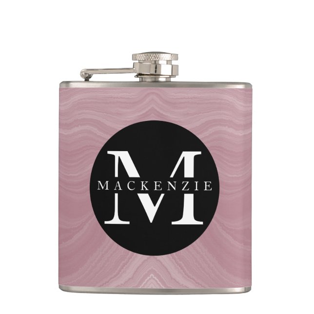 Monogram Name Modern Elegant Marble Cute Chic Flask (Front)