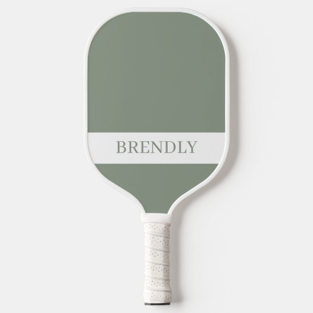 Monogram Name Modern Green White Pickleball Paddle (Front)