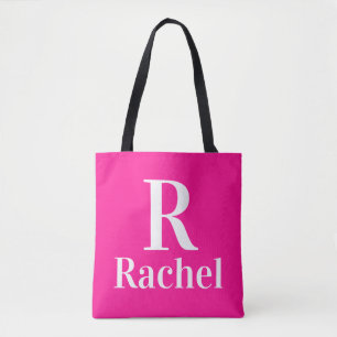 Monogram Name Modern Hot Pink Tote Bag
