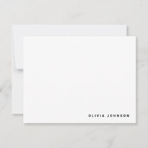 Monogram Name Modern Minimal White Flat Note Card
