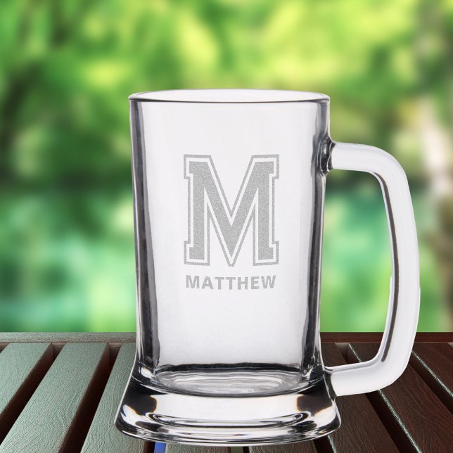 Monogram Name Modern Minimalist Beer Mug  Stein (Stylishly Personalize with Your Custom Monogram Initial and Name.)