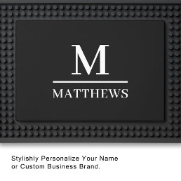 Monogram Name Modern Minimalist Black White Bar Mat