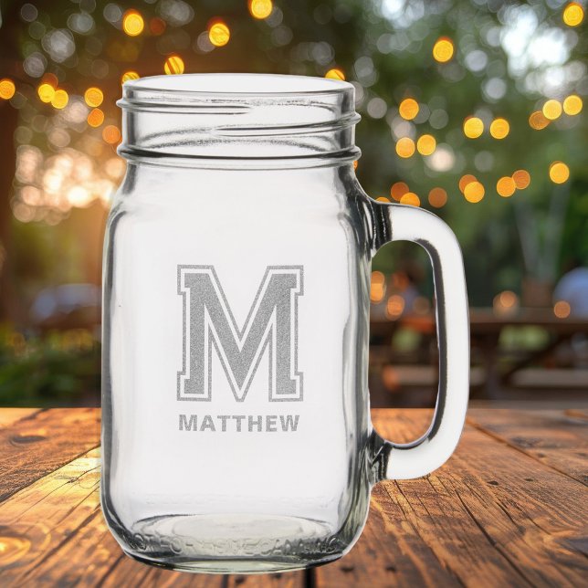 Monogram Name Modern Minimalist Mason Jar  (Stylishly Personalize with Your Custom Monogram Initial and Name.)
