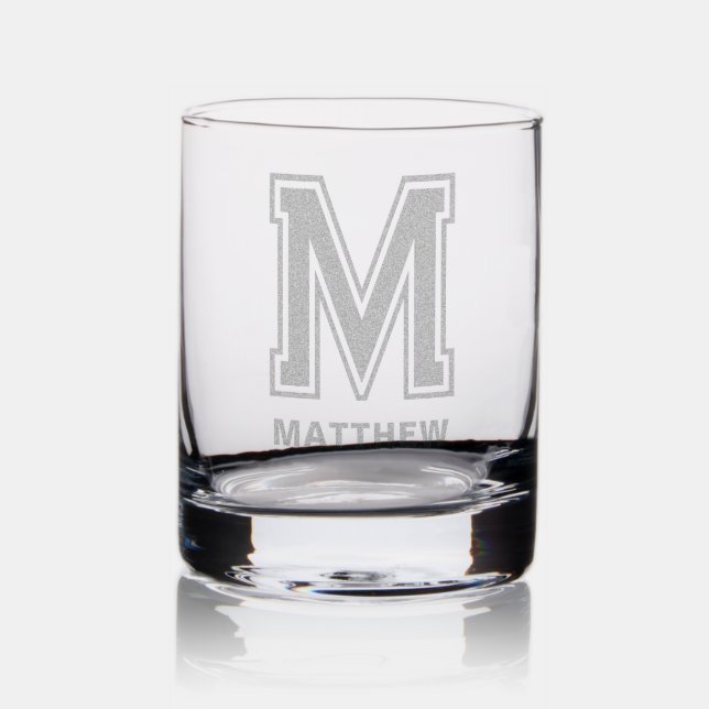 Monogram Name Modern Minimalist Whiskey Glass (Glassware)