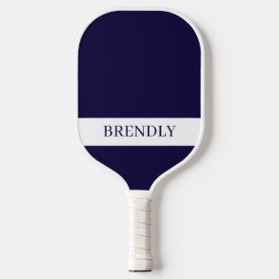 Monogram Name Modern Navy Blue White Pickleball Paddle