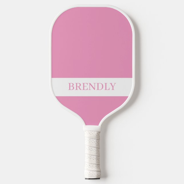 Monogram Name Modern Pink White Pickleball Paddle (Front)