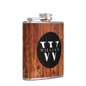 Monogram Name Modern Rustic Wood White Classy Flask (Right)