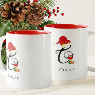 Monogram Name Modern Script Letter C Christmas Two-Tone Coffee Mug
