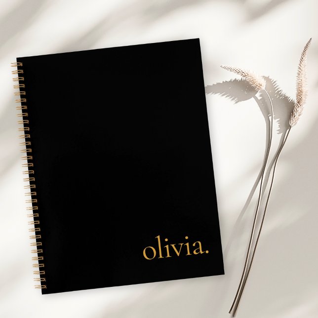 Monogram Name Modern Simple Elegant Black Gold Notebook (Creator Uploaded)