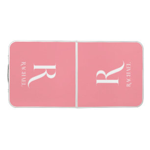 Monogram Name Modern Stylish Pink Beer Pong Table