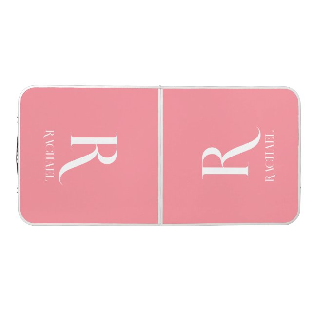 Monogram Name Modern Stylish Pink Beer Pong Table (Top)