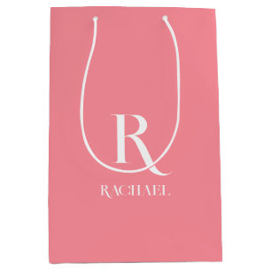 Monogram Name Modern Stylish Pink Medium Gift Bag