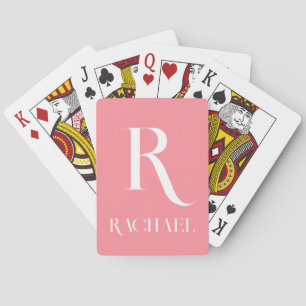 Monogram Name Modern Stylish Pink Poker Cards